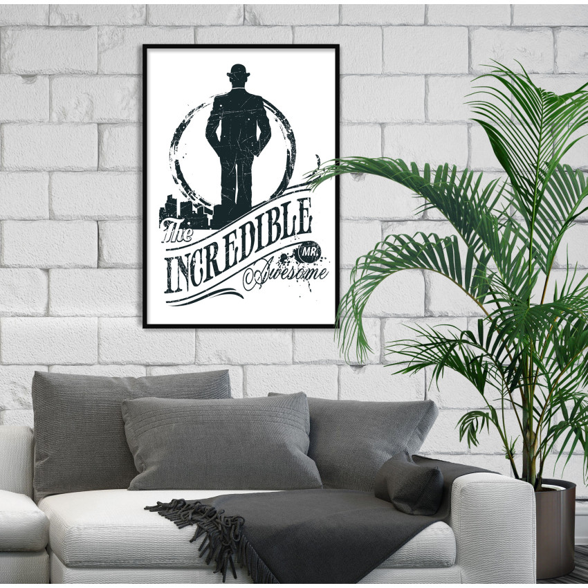 Silhouette Man in Hat  - Black and White Poster