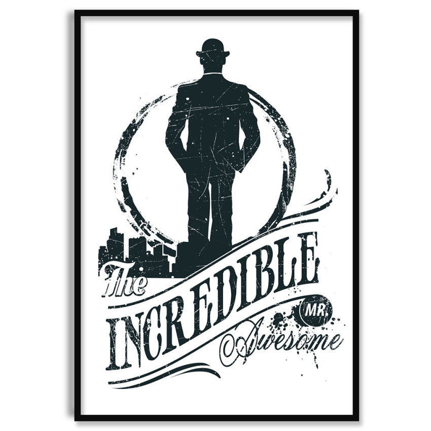 Silhouette Man in Hat  - Black and White Poster