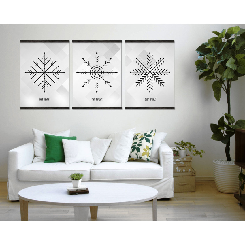 Simply Snowflakes - Big Black and White Poster in Three Pieces