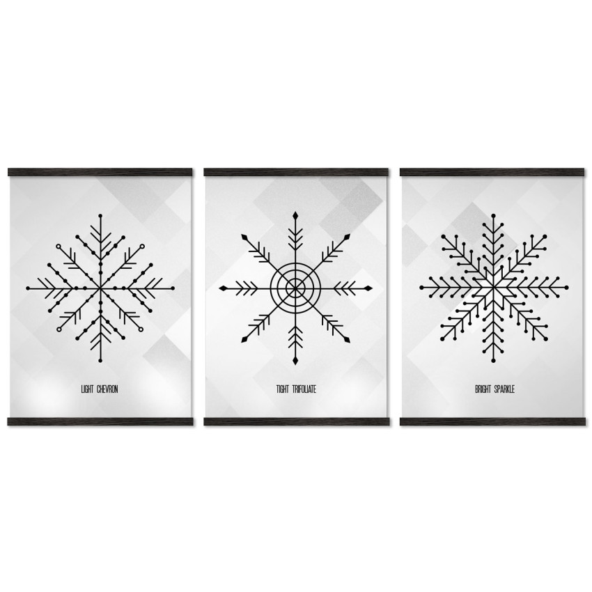 Simply Snowflakes - Big Black and White Poster in Three Pieces