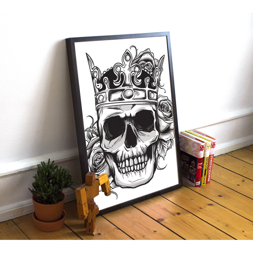 Skull with Crown and Roses - Poster