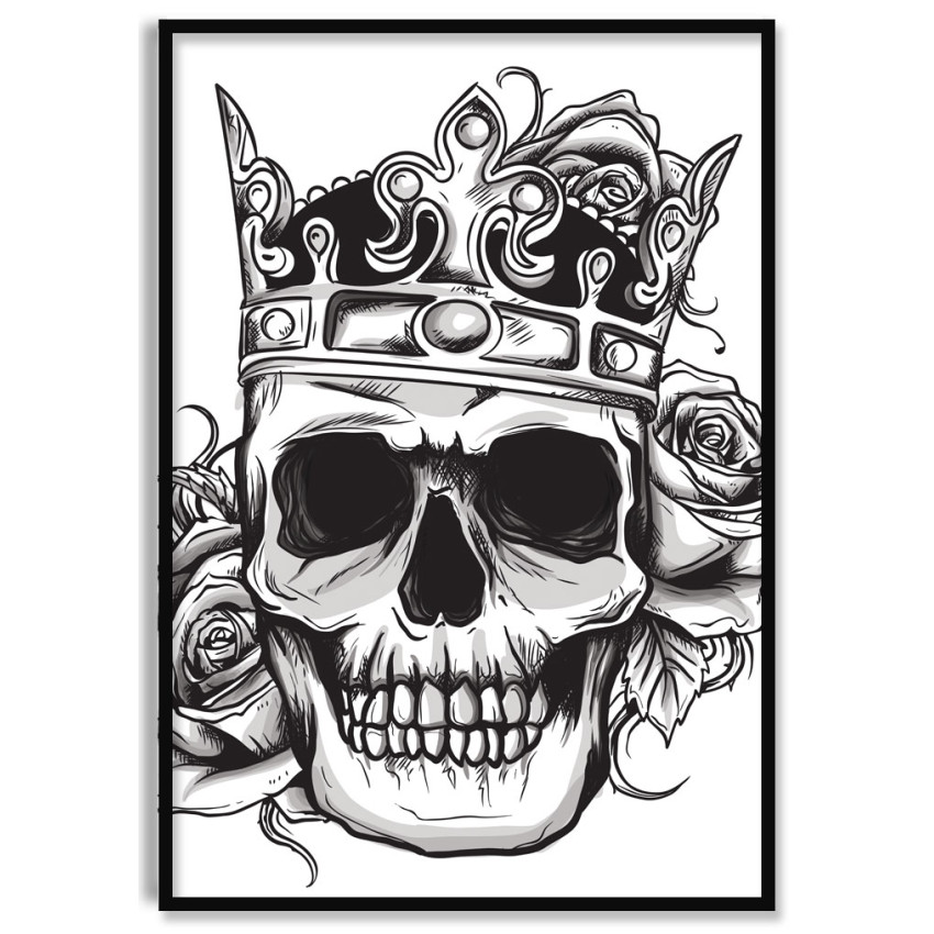 Skull with Crown and Roses - Poster