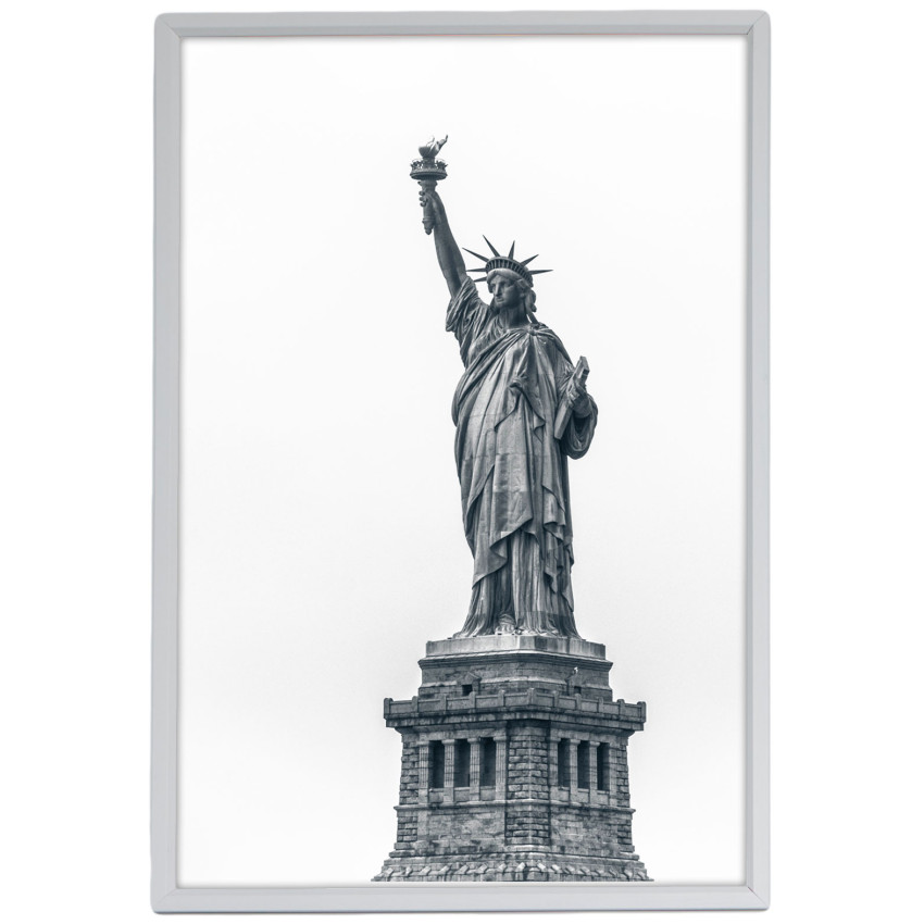 Statue of Liberty with White Background - Black and White Poster