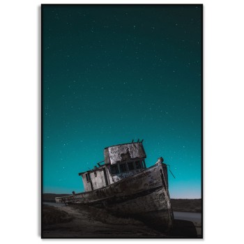 Stranded Ship - Black and White Poster with Color