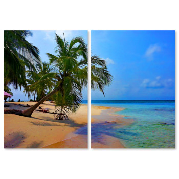 Sun and Palm Trees by the Beach - Poster in Two Pieces