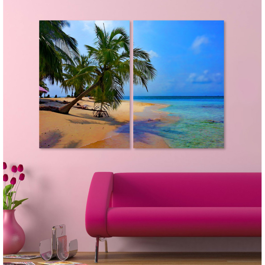 Sun and Palm Trees by the Beach - Poster in Two Pieces