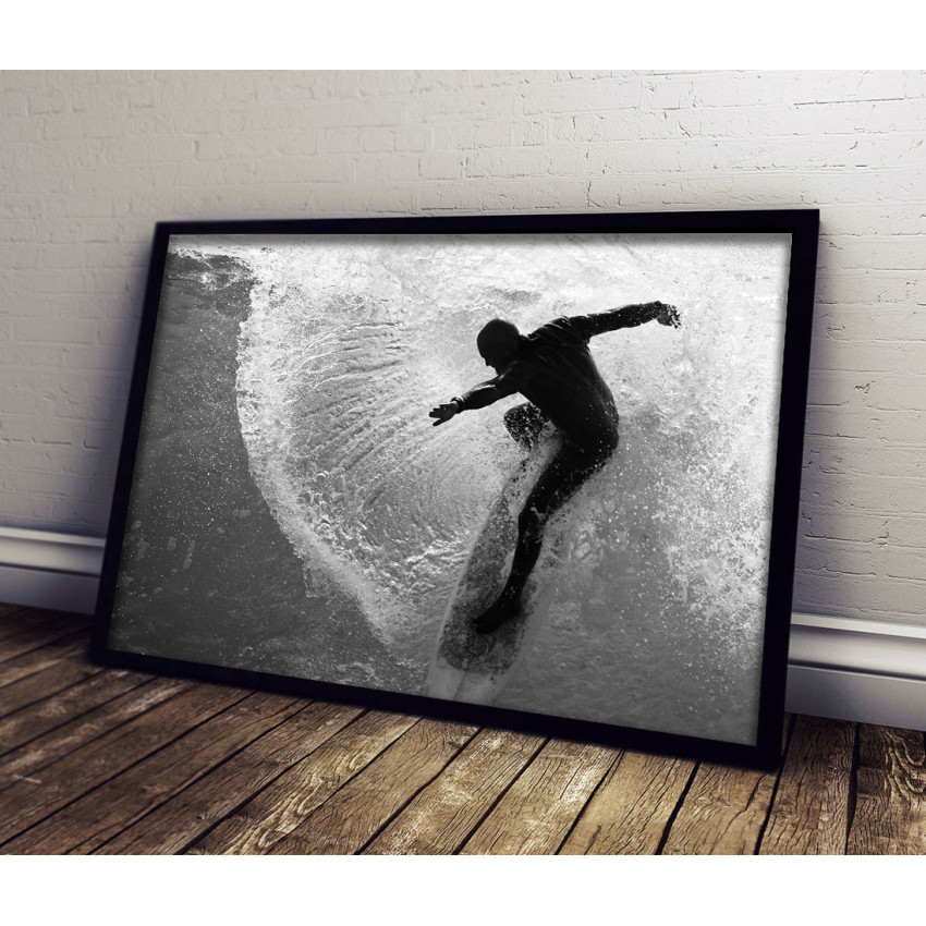 Surfing the Waves - Black and White Poster