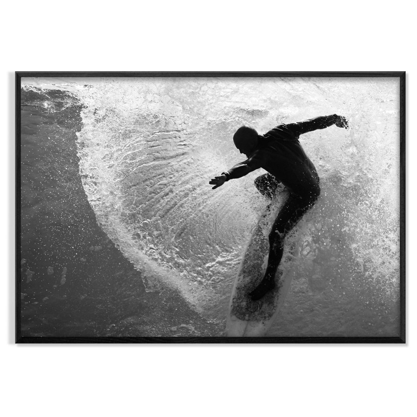 Surfing the Waves - Black and White Poster