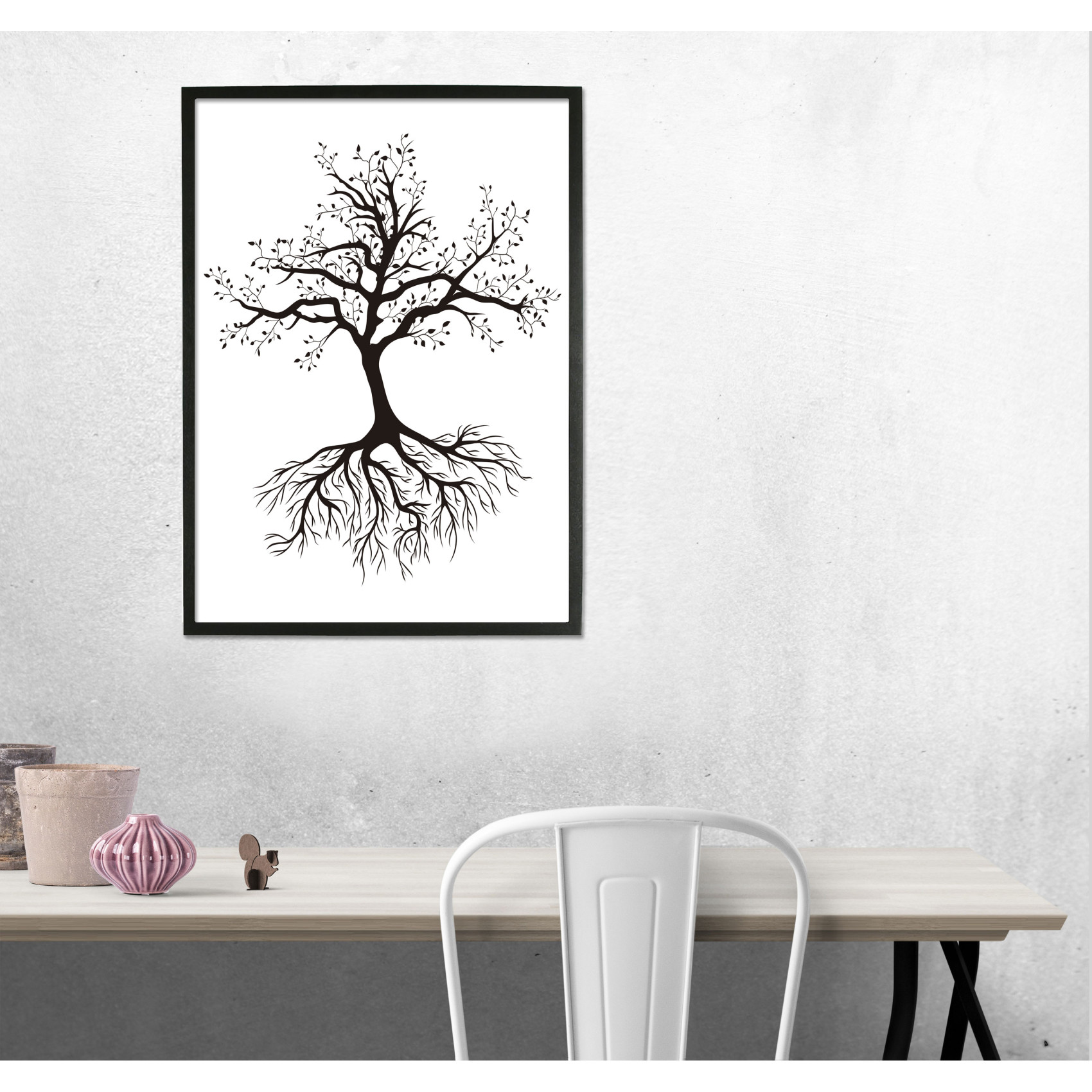 Träd med rötter - Svartvit poster med illustration