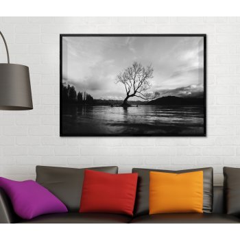 Tree in Center - Black and White Poster