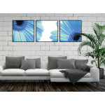 Turquoise Poster with Flowers - Three Pieces