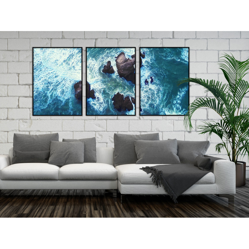 Turkosa vågor i vattnet - Stor tavla i tre delar