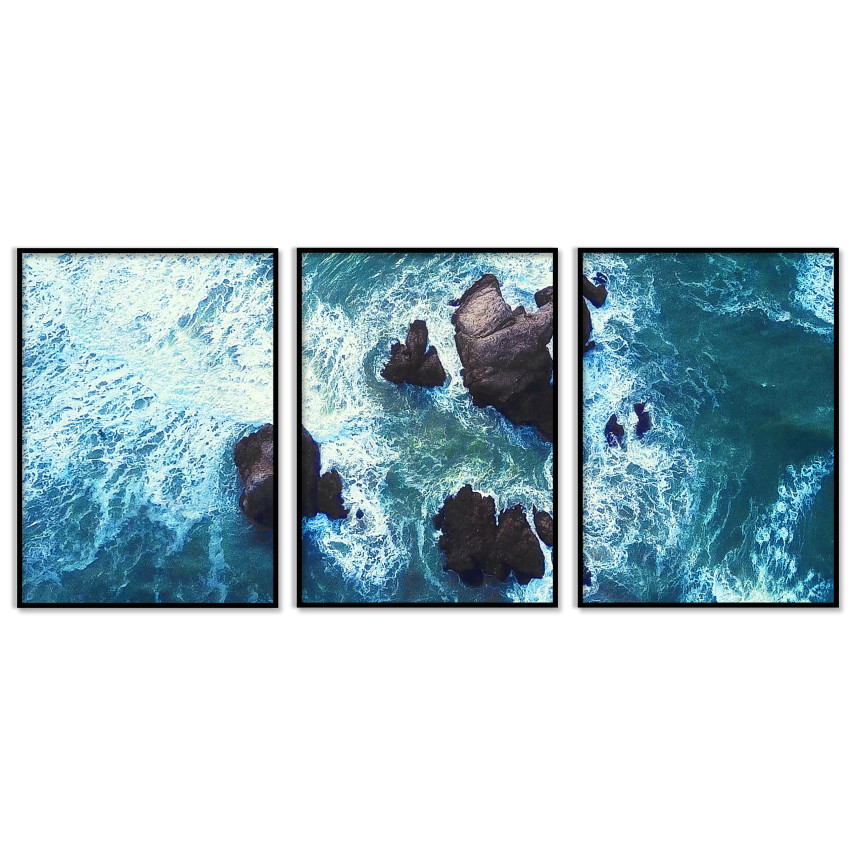 Turkosa vågor i vattnet - Stor tavla i tre delar
