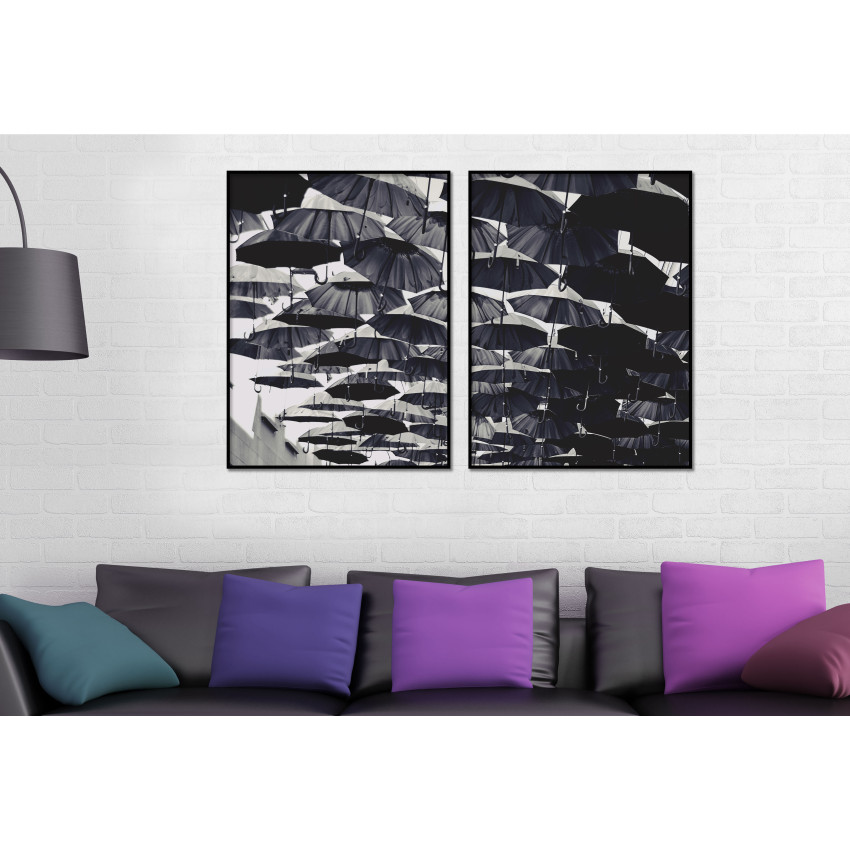 Umbrellas - Black and White Poster in Two Pieces