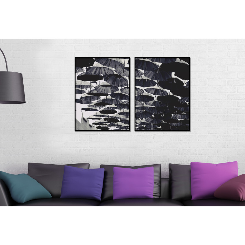 Umbrellas - Black and White Poster in Two Pieces