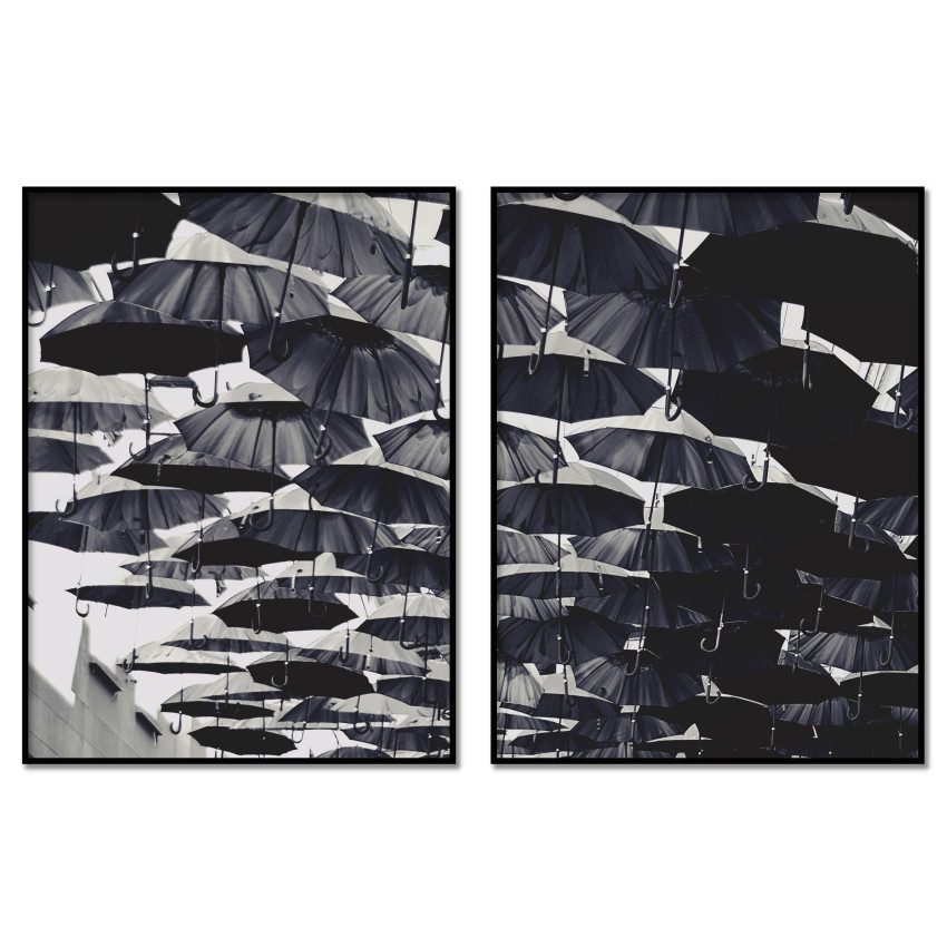 Umbrellas - Black and White Poster in Two Pieces
