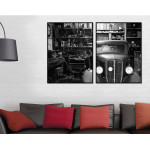 Vintage Automobile in Workshop - Black and White Poster