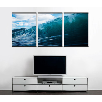 Vatten & turkosa v&aring;gor - Stor tavla i tre delar